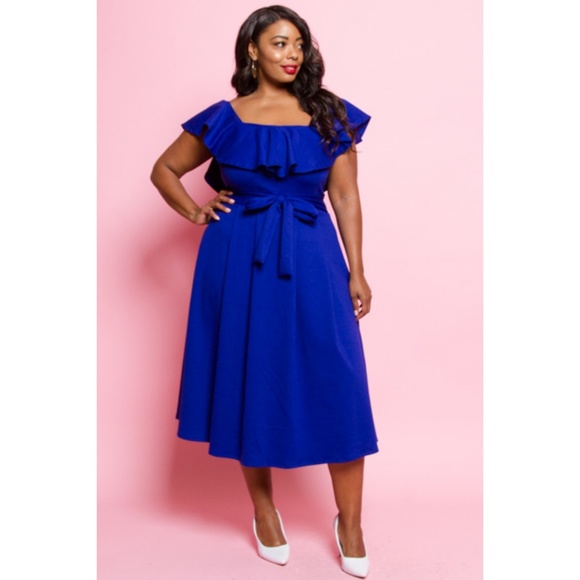 ROYAL PEPLUM SHOULDER AND SLEEVE PLEAT SKIRT DRESS - Picture 7 of 7